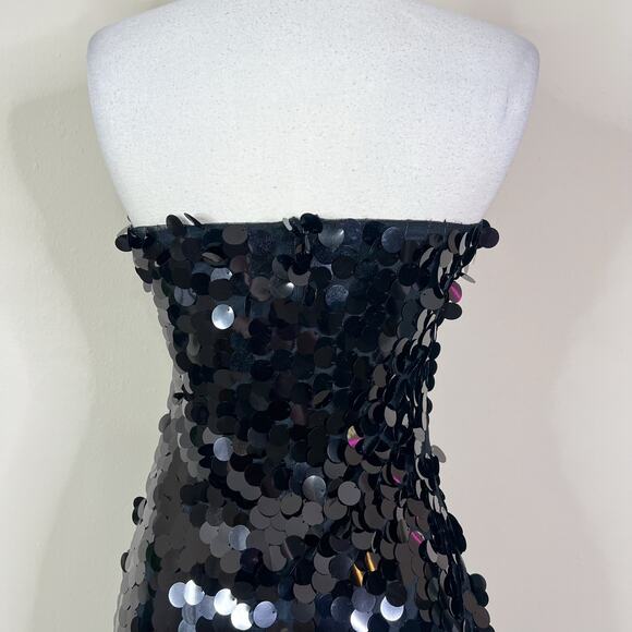 NEW 12th Tribe | Sequin Disc Strapless Sparkle Party Black Cocktail Mini Dress - Picture 8 of 12
